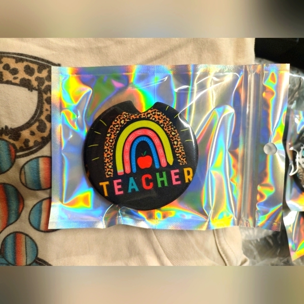 Colorful Teacher Rainbow Car Coasters